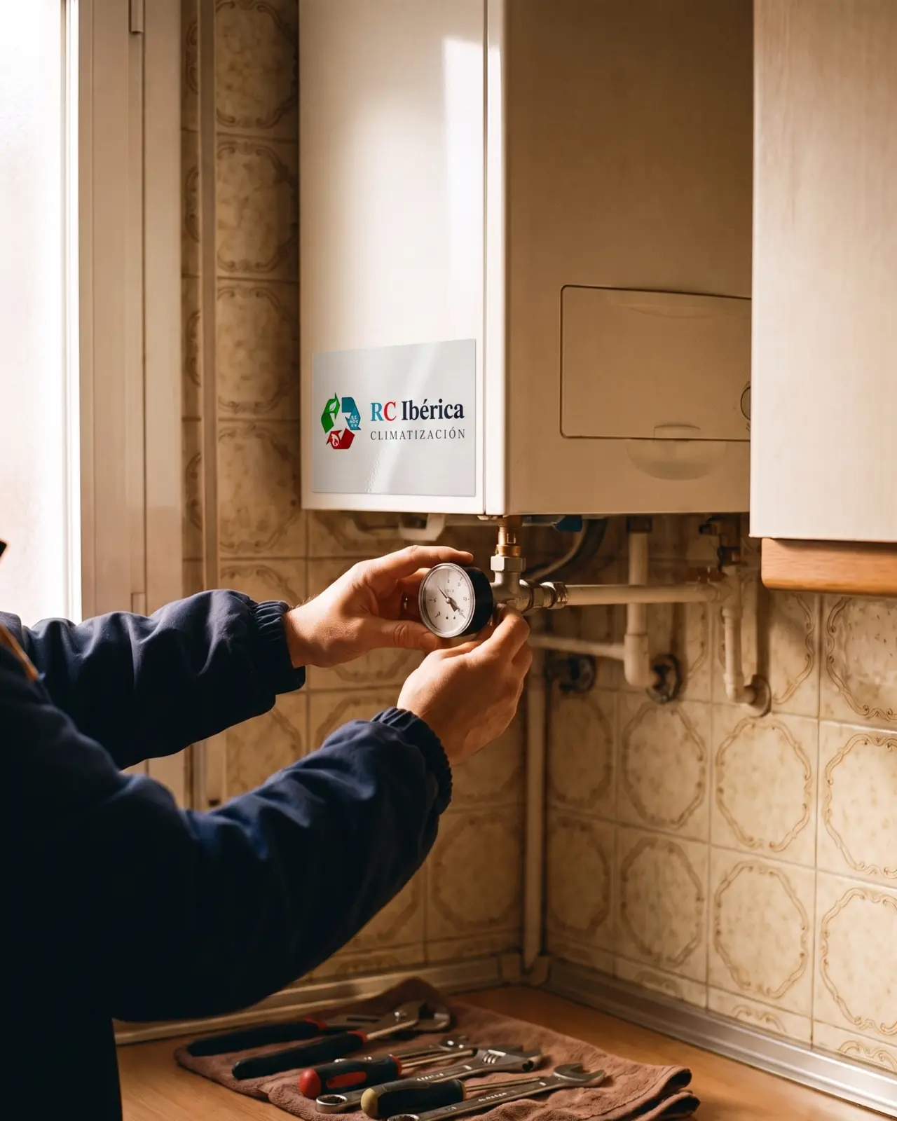 Técnico reparando una caldera Chaffoteaux Elexia en Madrid
